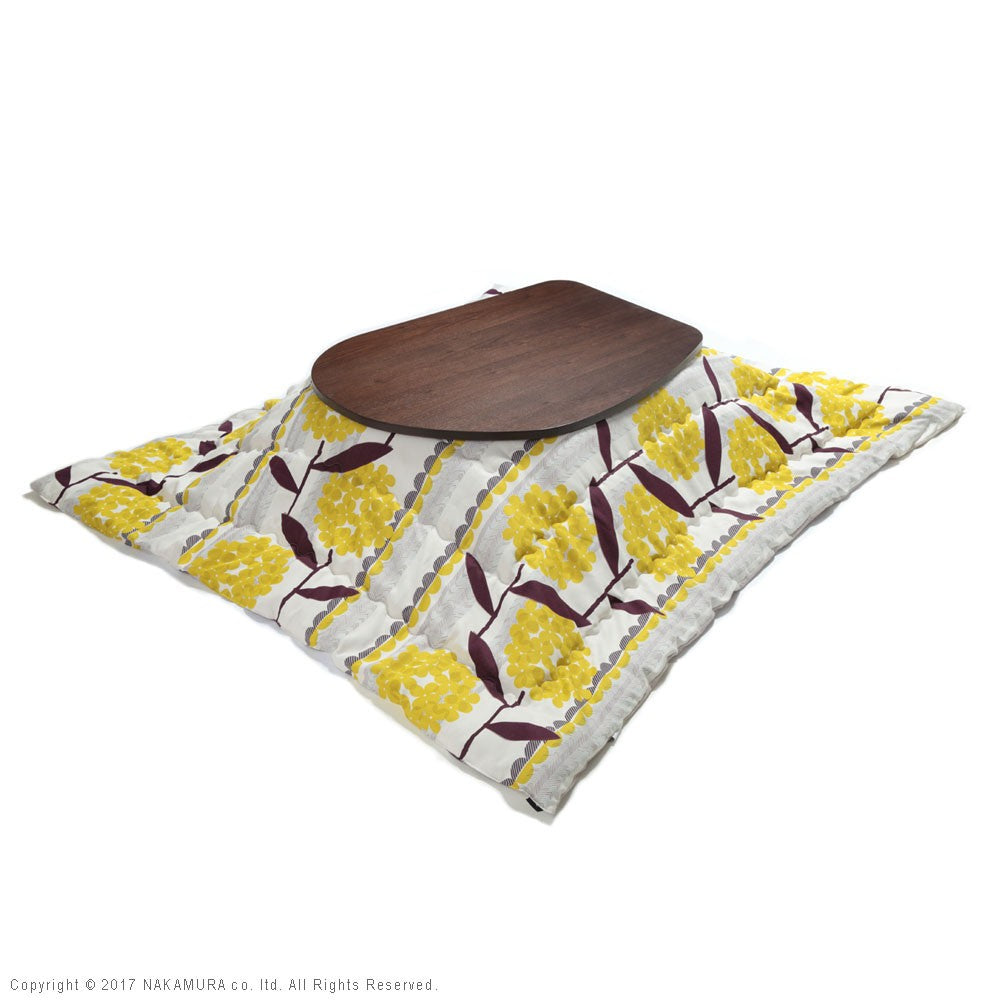 こたつ フラットヒーター折れ脚こたつ 120x90cm 日本製厚手カーテン生地の北欧柄こたつ布団セット テーブル 天然木 日本製 リモート 在宅