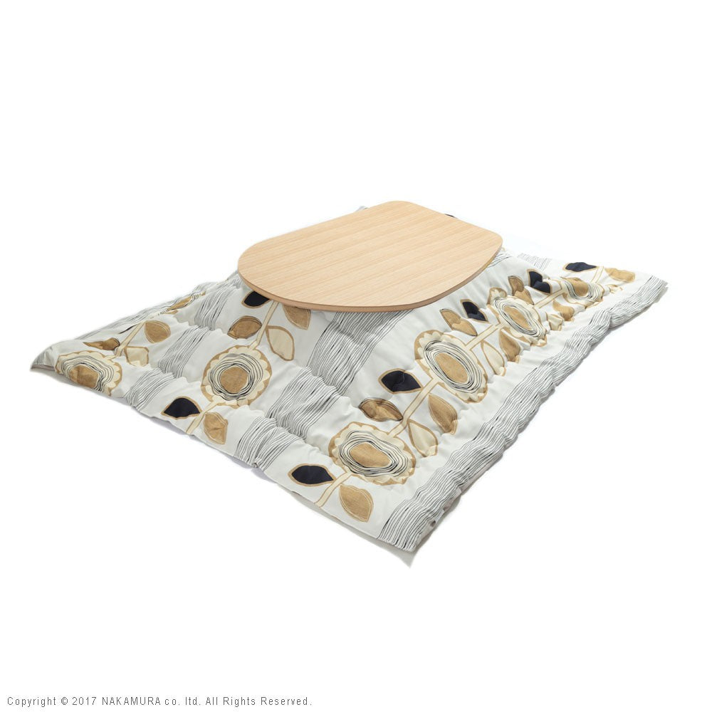 こたつ フラットヒーター折れ脚こたつ 120x90cm 日本製厚手カーテン生地の北欧柄こたつ布団セット テーブル 天然木 日本製 リモート 在宅