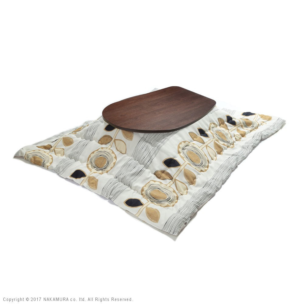 こたつ フラットヒーター折れ脚こたつ 120x90cm 日本製厚手カーテン生地の北欧柄こたつ布団セット テーブル 天然木 日本製 リモート 在宅