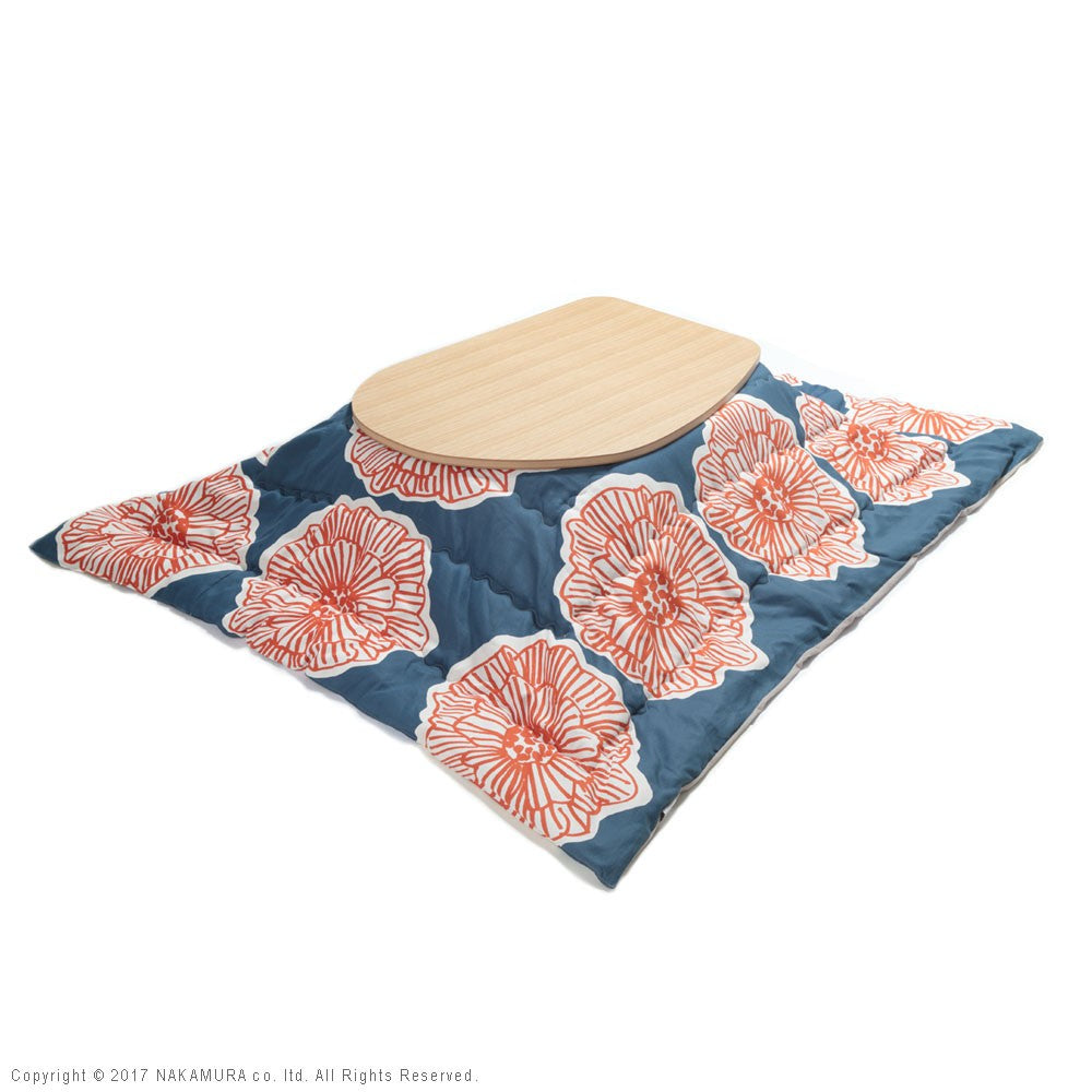 こたつ フラットヒーター折れ脚こたつ 120x90cm 日本製厚手カーテン生地の北欧柄こたつ布団セット テーブル 天然木 日本製 リモート 在宅