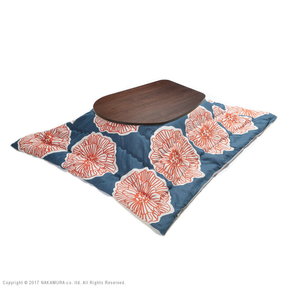 こたつ フラットヒーター折れ脚こたつ 120x90cm 日本製厚手カーテン生地の北欧柄こたつ布団セット テーブル 天然木 日本製 リモート 在宅