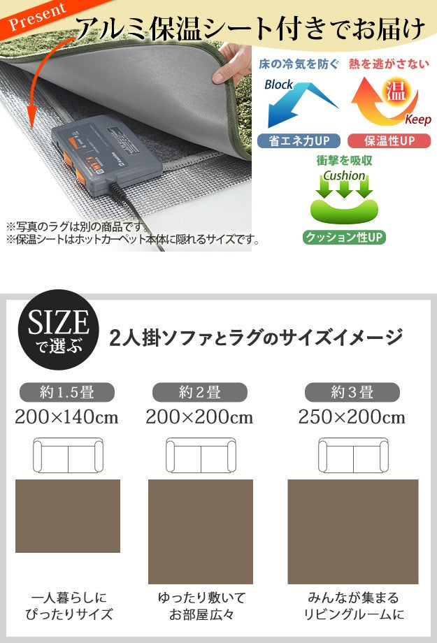 ホットカーペット カバー ミックスカラーホットカーペットカバー 2畳 200x200cm ホットカーペット本体セット 洗える