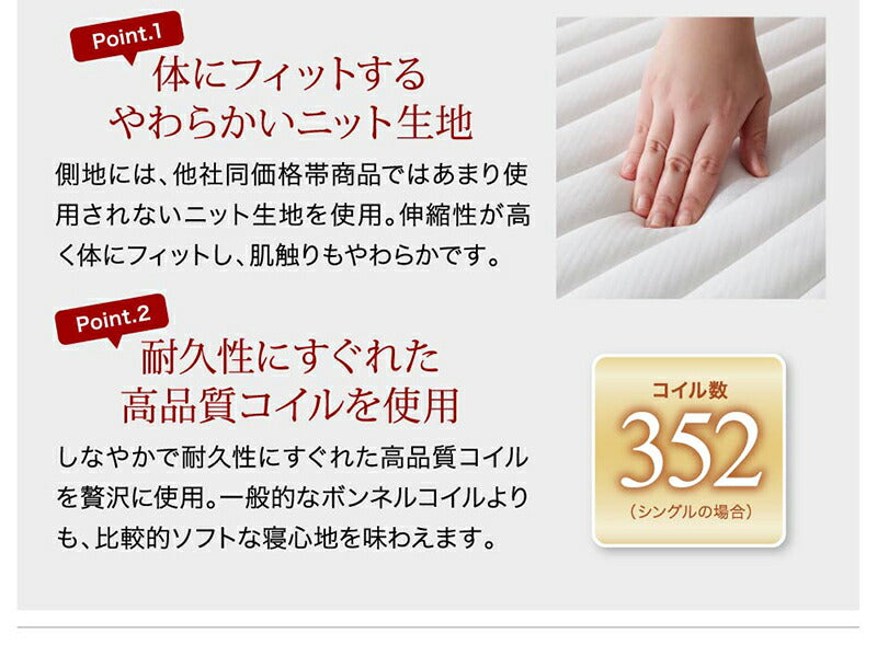 棚・コンセント付き収納ベッド General ジェネラル スタンダードボンネルコイルマットレス付き シングル 送料無料