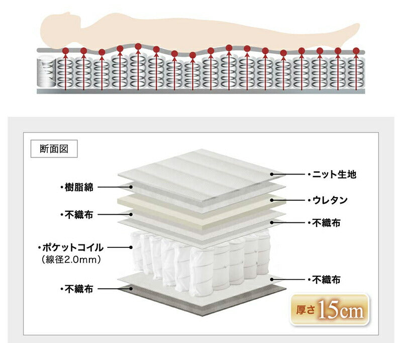【新商品】組立設置付き 棚・コンセント付き収納ベッド General ジェネラル スタンダードポケットコイルマットレス付き ダブル 送料無料