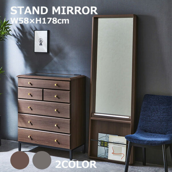 鏡 ミラー 全身 姿見 壁掛けミラー 全身鏡 LEDライト付き 木目調