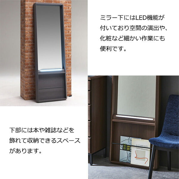鏡 ミラー 全身 姿見 壁掛けミラー 全身鏡 LEDライト付き 木目調