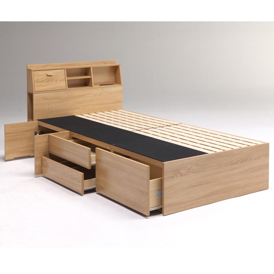 ベッドフレーム S シングル 木製 引き出し付き スノコベッド コンセント付き