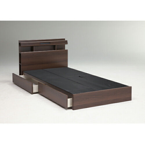 ダブル ベッド フレーム ライト付 棚付 収納付 幅141×長さ213×高さ80cm