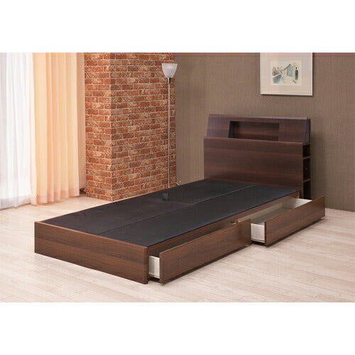 ダブル ベッド フレーム ライト付 棚付 収納付 幅141×長さ213×高さ80cm