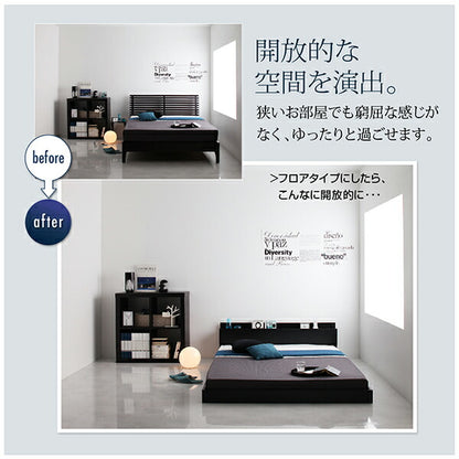 【新商品】組立設置付き 棚・コンセント付きフロアベッド SKY line スカイ・ライン 国産カバーポケットコイルマットレス付き セミダブル 送料無料