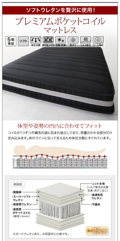 棚・コンセント付きフロアベッド SKY line スカイ・ライン スタンダードポケットコイルマットレス付き セミダブル 送料無料