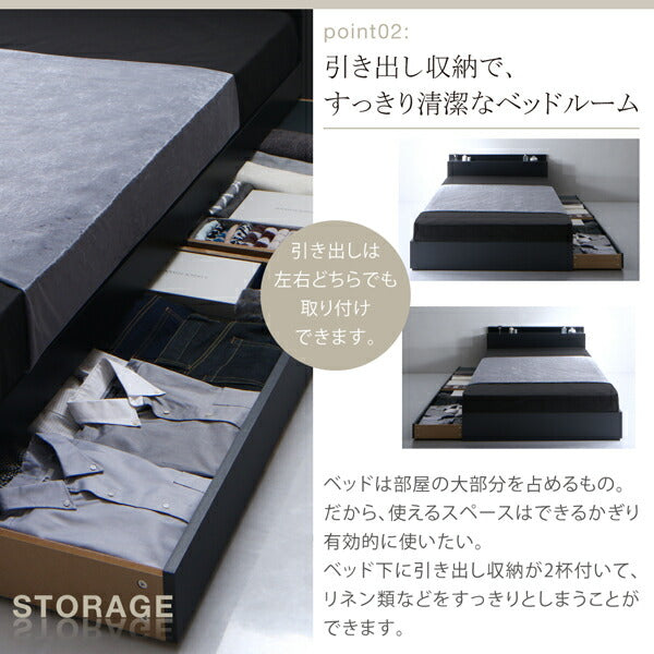 【新商品】組立設置付き 棚・コンセント付き収納ベッド Umbra アンブラ スタンダードポケットコイルマットレス付き セミダブル 送料無料