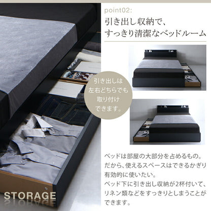 組立設置付き 棚・コンセント付き収納ベッド Umbra アンブラ スタンダードポケットコイルマットレス付き セミダブル