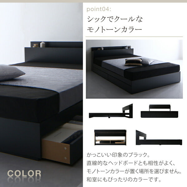 【新商品】組立設置付き 棚・コンセント付き収納ベッド Umbra アンブラ スタンダードポケットコイルマットレス付き セミダブル 送料無料