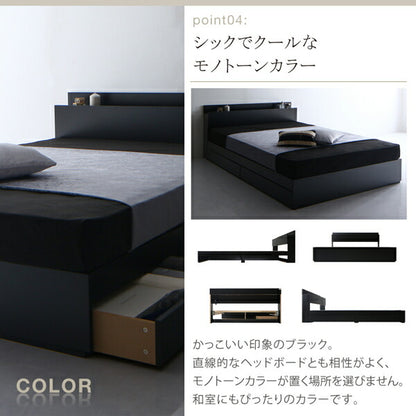 【新商品】組立設置付き 棚・コンセント付き収納ベッド Umbra アンブラ スタンダードポケットコイルマットレス付き セミダブル 送料無料