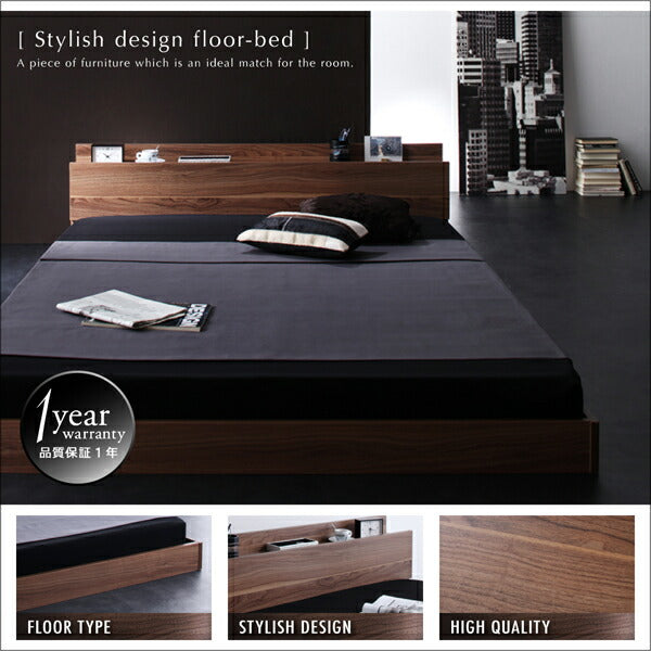 棚・コンセント付きフロアベッド W.coRe ダブルコア プレミアムポケットコイルマットレス付き セミダブル 送料無料