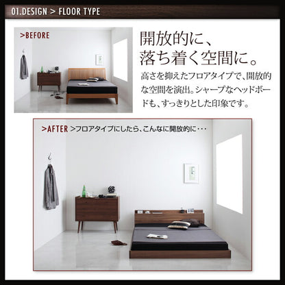 【新商品】組立設置付き 棚・コンセント付きフロアベッド W.coRe ダブルコア プレミアムボンネルコイルマットレス付き セミダブル 送料無料