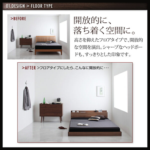 棚・コンセント付きフロアベッド W.coRe ダブルコア プレミアムボンネルコイルマットレス付き セミダブル 送料無料