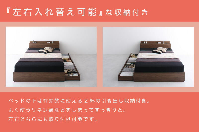 棚・コンセント付き収納ベッド General ジェネラル プレミアムポケットコイルマットレス付き セミダブル 送料無料
