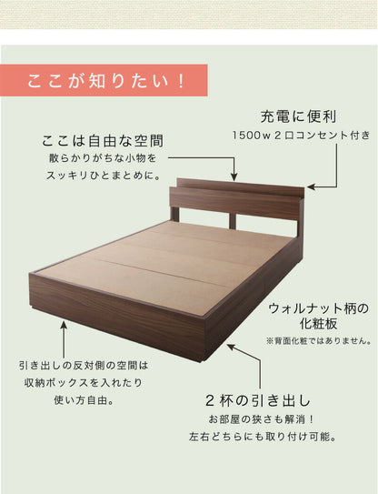 棚・コンセント付き収納ベッド General ジェネラル プレミアムポケットコイルマットレス付き セミダブル 送料無料