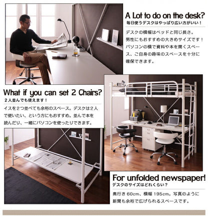 【新商品】3段可動デスク&amp;コンセント宮棚付きロフトベッドフレームのみ Strain ストレイン シングル 送料無料