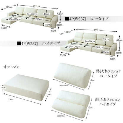 【新商品】フロアコーナーカウチソファ Levin レヴィン ソファ＆オットマンセット ロータイプ 3.5P 送料無料