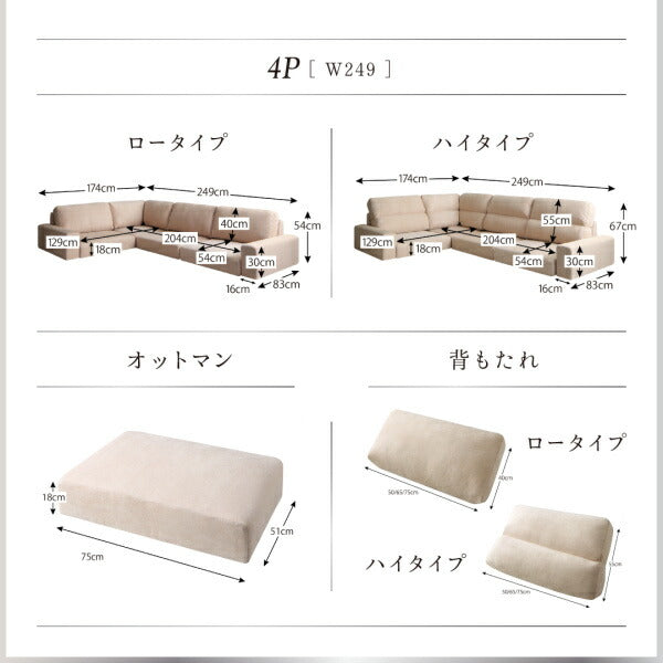 【新商品】フロアコーナーソファ Leeble リーブル ソファ＆オットマンセット ハイタイプ 4P 送料無料