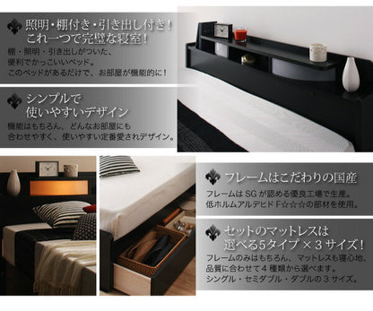 【新商品】照明・棚付き収納ベッド All-one オールワン ベッドフレームのみ ダブル 送料無料