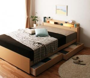 【新商品】照明・棚付き収納ベッド All-one オールワン ボンネルコイルマットレス付き ダブル 送料無料