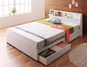 【新商品】照明・コンセント付き収納ベッド Miana ミアーナ ボンネルコイルマットレス付き ダブル 送料無料