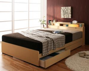 【新商品】照明・棚付き収納ベッド All-one オールワン ラテックス入り国産ポケットコイルマットレス付き ダブル 送料無料