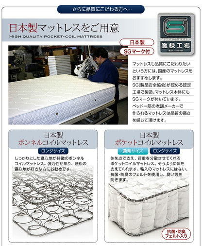 【新商品】照明・棚付きフロアベッド ROSSO ロッソ ポケットコイルマットレス付き ダブル レギュラー丈 送料無料