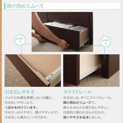 組立設置付 棚・コンセント付きチェストベッド Steady ステディ 薄型プレミアムポケットコイルマットレス付き シングル 送料無料