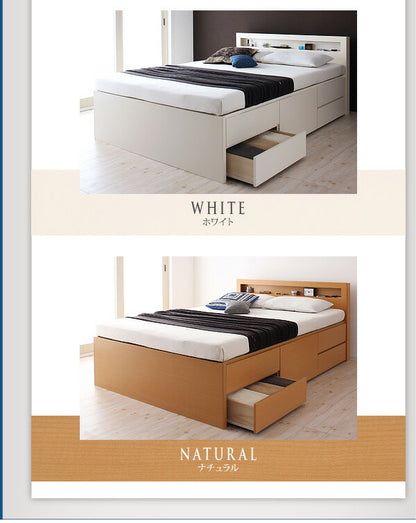 【新商品】組立設置付 棚・コンセント付きチェストベッド Lagest ラジェスト 薄型抗菌国産ポケットコイルマットレス付き ダブル 送料無料