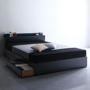 【新商品】棚・コンセント付き収納ベッド Umbra アンブラ スタンダードポケットコイルマットレス付き ダブル 送料無料