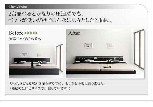 モダンライト・コンセント付き国産フロアベッド JOINT WIDE ジョイントワイド ポケットコイルマットレス付き セミダブル 送料無料