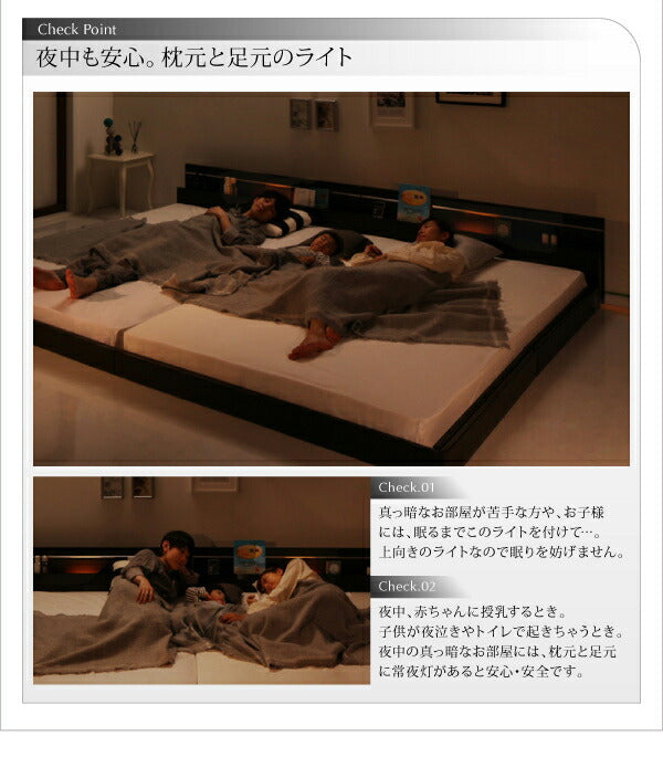 モダンライト・コンセント付き国産フロアベッド JOINT WIDE ジョイントワイド ボンネルコイルマットレス付き セミダブル 送料無料