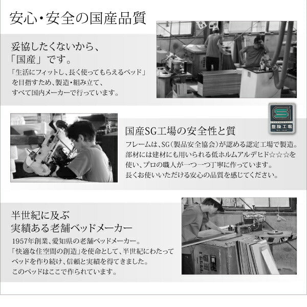 モダンライト・コンセント付き国産フロアベッド JOINT WIDE ジョイントワイド ラテックス入り国産ポケットコイルマットレス付き セミダブル 送料無料