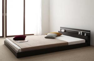 モダンライト・コンセント付き国産フロアベッド JOINT WIDE ジョイントワイド ポケットコイルマットレス付き セミダブル 送料無料