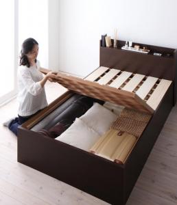 【新商品】組立設置付 シンプル大容量収納庫付きすのこベッド Open Storage オープンストレージ ベッドフレームのみ シングル 深さレギュラー 送料無料