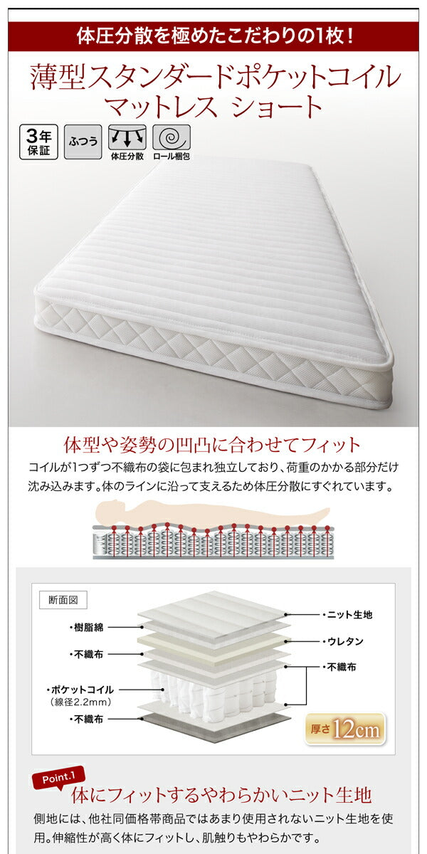 お客様組立 跳ね上げ収納ベッド Vogel フォーゲル 薄型スタンダードポケットコイルマットレス付き 横開き ヘッドレス シングル ショート丈 深さグランド 送料無料