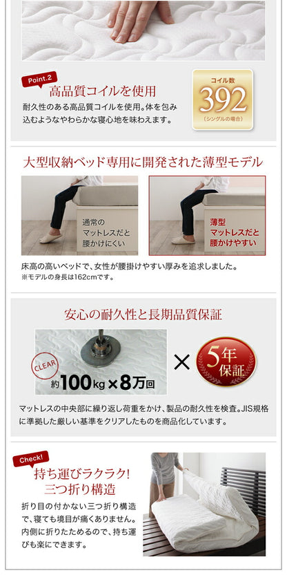 【新商品】組立設置付 跳ね上げ収納ベッド Vogel フォーゲル 薄型抗菌国産ポケットコイルマットレス付き 横開き ヘッド付 セミシングル ショート丈 深さラージ 送料無料