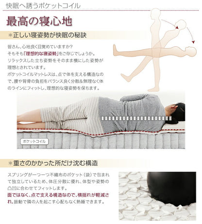 新・国産ポケットコイルマットレスベッド Waza ワザ マットレスベッド ややかため：線径1.8mm シングル 脚15cm 送料無料