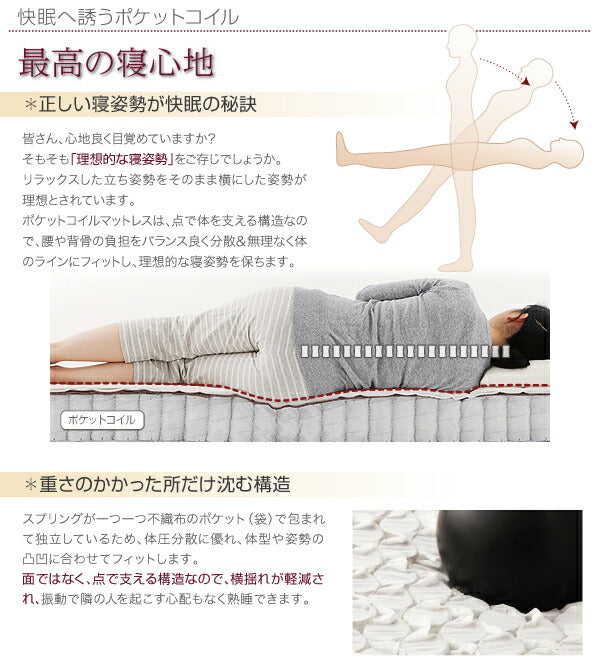 新・国産ポケットコイルマットレスベッド Waza ワザ マットレスベッド かため：線径2.0mm シングル 脚22cm 送料無料