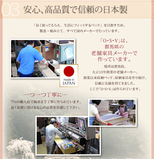 組立設置付 大容量収納庫付きすのこベッド HBレス O・S・V オーエスブイ マルチラススーパースプリングマットレス付き セミダブル 深さレギュラー