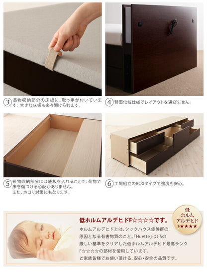 【新商品】お客様組立 モダンライト・コンセント付きチェストベッド Huette ヒュッテ マルチラススーパースプリングマットレス付き シングル 送料無料