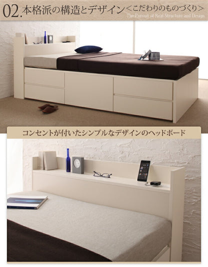 【新商品】組立設置付 コンセント付きチェストベッド Spass シュパース 薄型抗菌国産ポケットコイルマットレス付き ダブル 送料無料