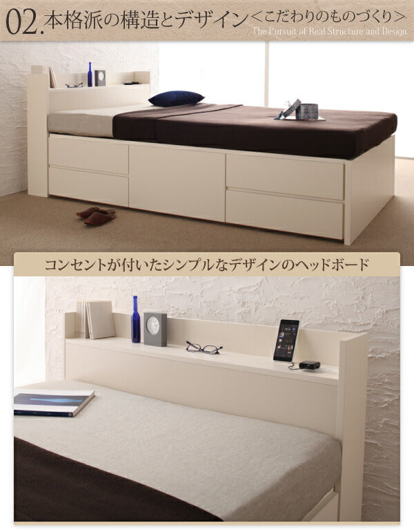 組立設置付 コンセント付きチェストベッド Spass シュパース 薄型プレミアムポケットコイルマットレス付き セミシングル 送料無料