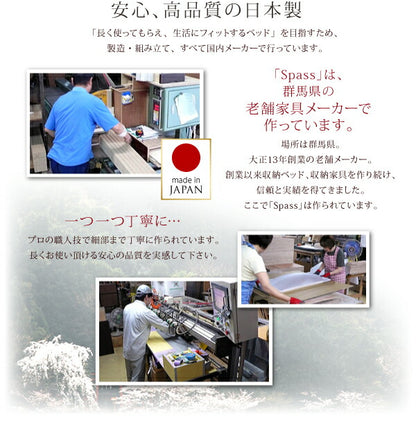 組立設置付 コンセント付きチェストベッド Spass シュパース 薄型抗菌国産ポケットコイルマットレス付き シングル 送料無料