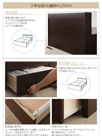 【新商品】組立設置付 コンセント付きチェストベッド Spass シュパース 薄型プレミアムポケットコイルマットレス付き ダブル 送料無料